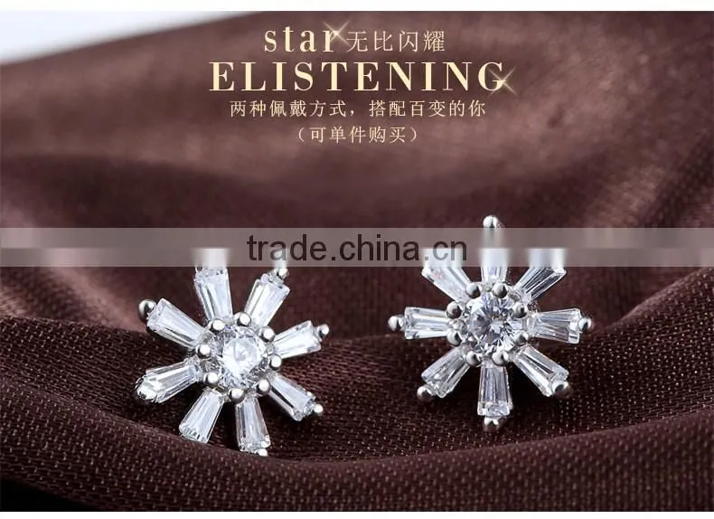 2017 wholesale 925 sterling silver sun flower woman fashion engagement wedding earrings customized jewelry CZ two way wearing