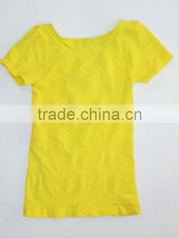 Casual Yellow Tight Low Cut V-Neck Seamless Stretch Shirt Top