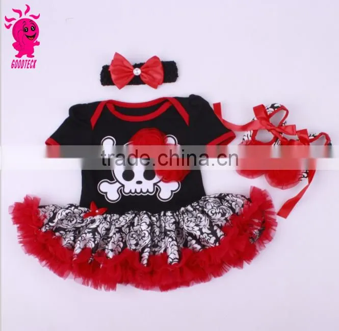 Helloween new fashion 3pcs skull princess short sleeve romper sets including romper,headband and shoes
