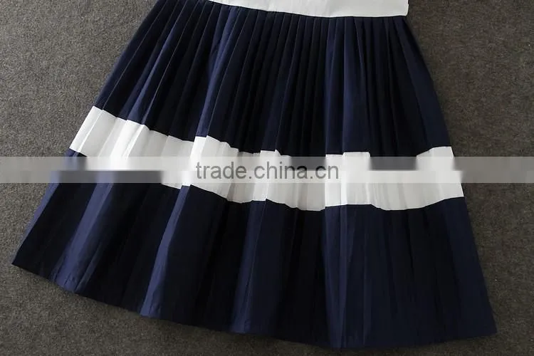 2017 New arrival Korean style white and blue casual dress children simple summer dress hoilday beach party dresses kids clothing