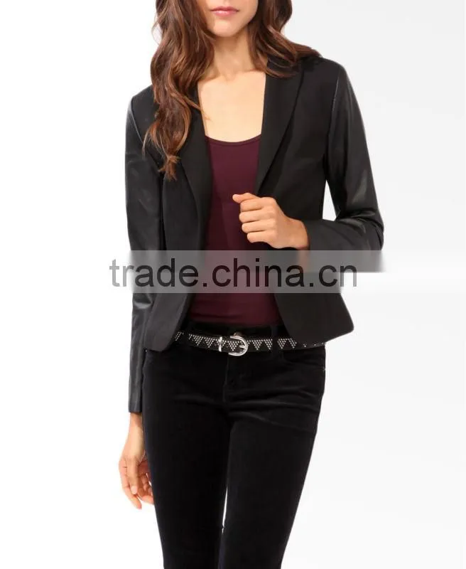 Faux Leather Trimmed Blazer