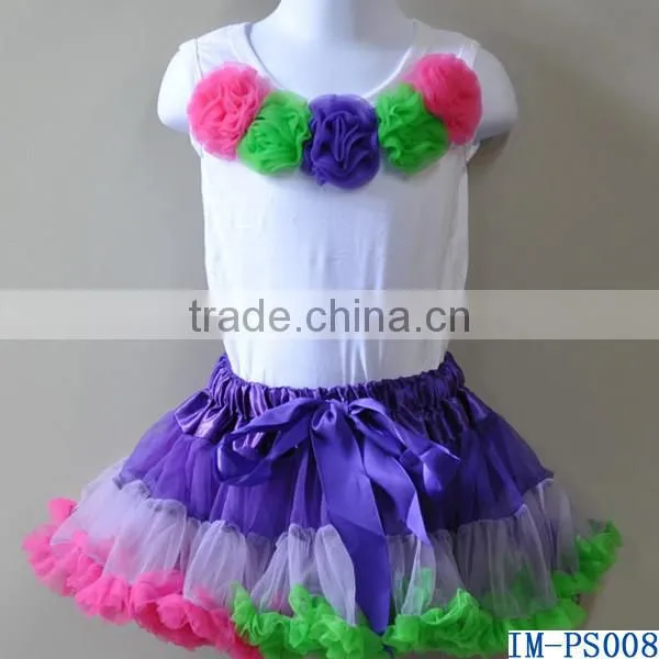 Top Quality Girls Boutique Clothes Baby Blue Tutu Skirts Sets with Chiffon Ruffle Tanks Tops IM-PS009