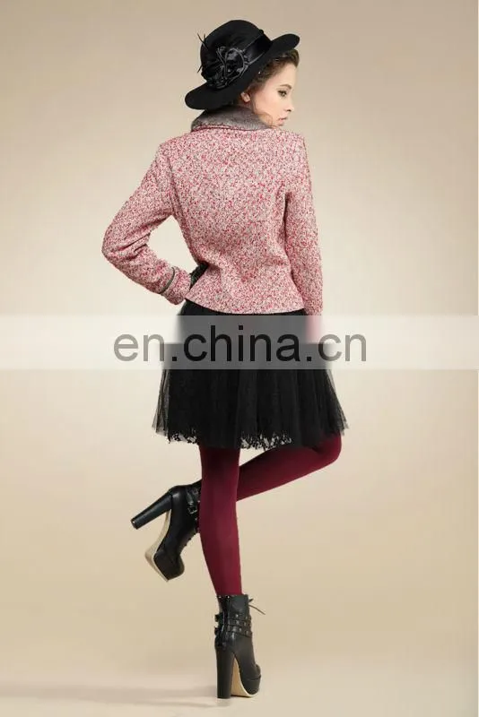 girl fur turndowm collar sigle-breasted high waist short length woolen coats