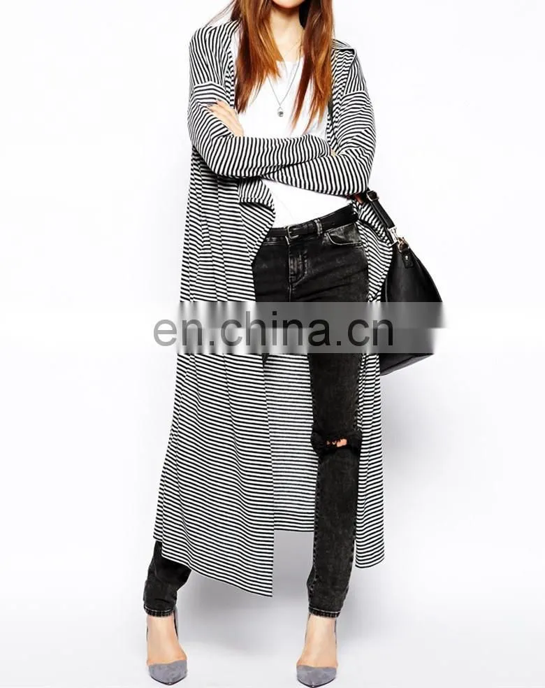 High Fashion ladies Longline Blazer in Stripe long coat (NTF04141)