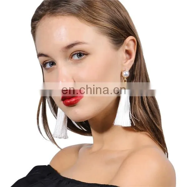 Handmade Fringe Thread Tassel Drop Earrings Charm Pearl Earrings