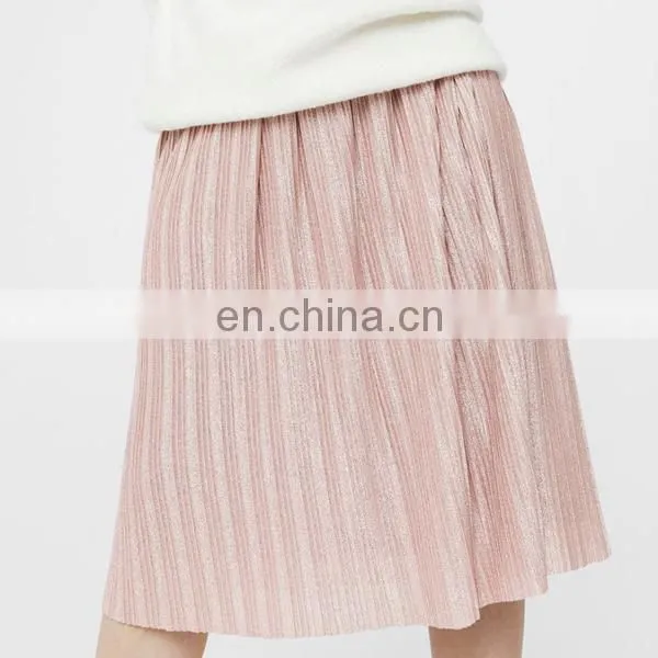 Wholesale long skirts women long pleated skirt metallic for ladies