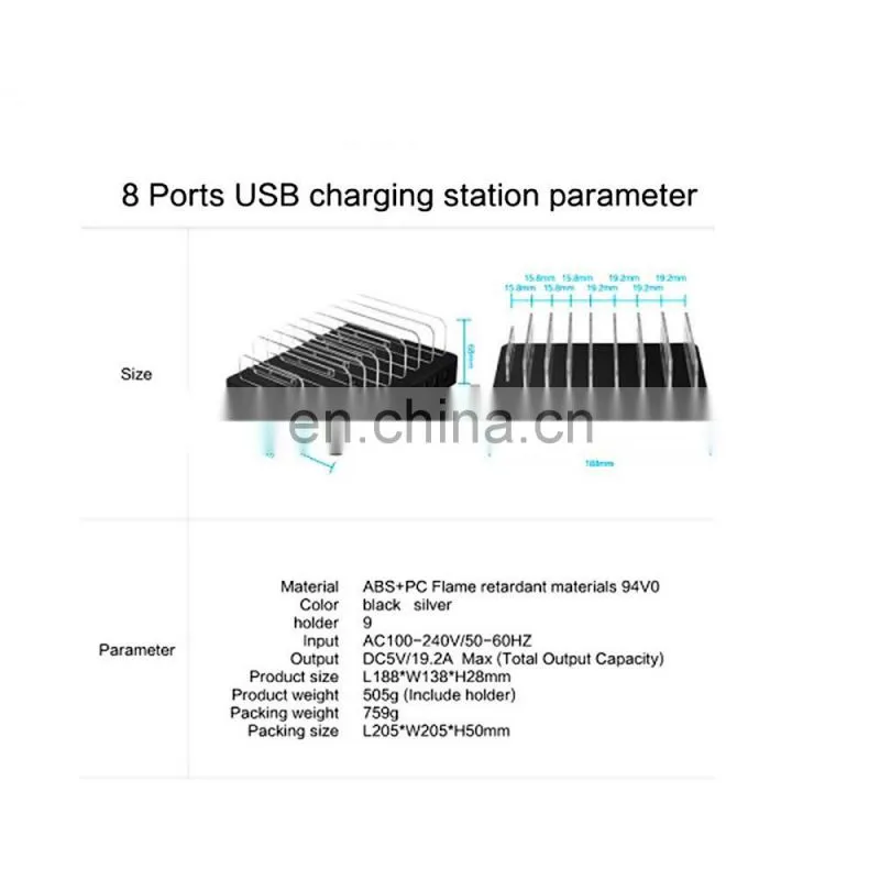 Custom EU US AU UK Plug 8 Ports 96W Multi-Function USB Charging Station Dock Charger with Stand for Mobile Phone Tablet PC
