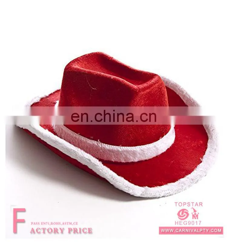 Wholesale Promotional Red Cowboy Party Designs Merry Christmas cowboy Hat for christmas