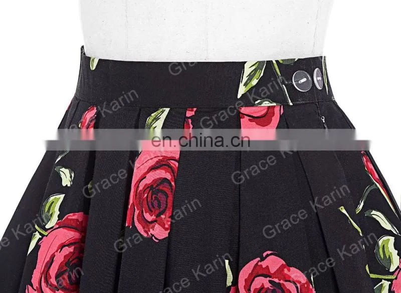 Grace Karin Women Pleated Vintage Cotton Floral Print Skirt CL6294-19