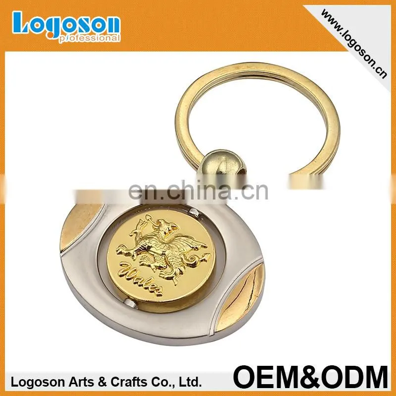 Custom best quality souvenir spinning keyholder key shaped cross keyring