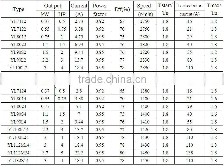 YL Series 1 Phase Dual-Valued Electric Motor