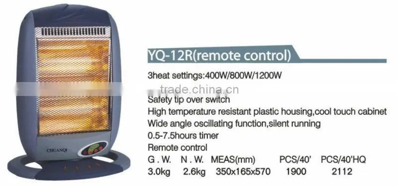 3heating 1200W CE/GS/ROHS with remote control/ timer /wide angle oscillating function electric heater halogen heater for home