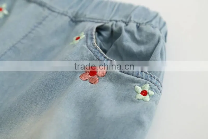 Wholesale Baby Girl Clothes 2016 New Summer Girl Jeans Lovely Little Girl Flower embroidery Jeans