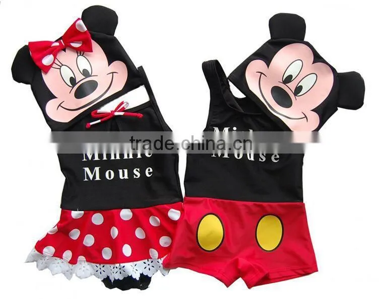 2015 fashion kids swimsuit lovely Mickey and Minnie designs for girls and boys. kids swimwear,chidlren swimsuit