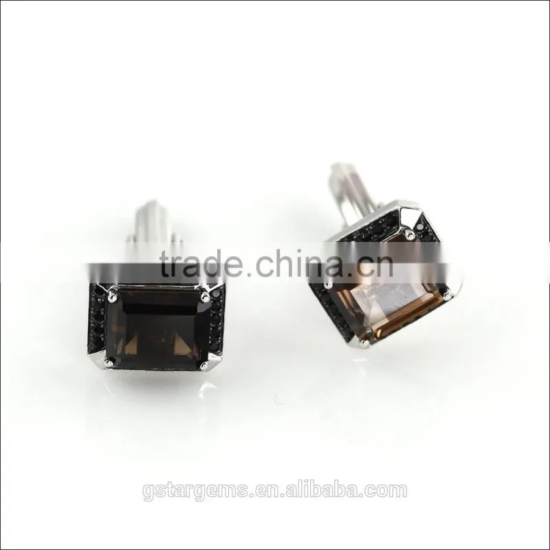 Unique design Mans silver button wholesale, button silver 925 with smoky quartz