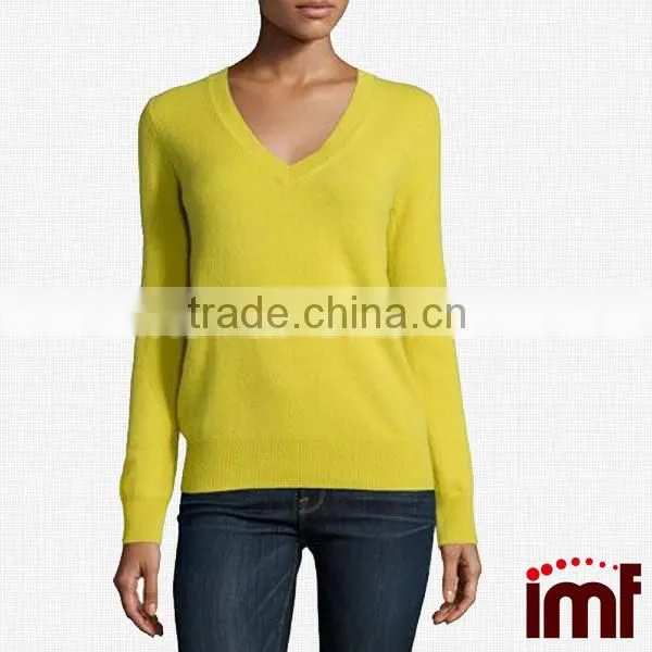 Long Sleeve Deep V Neck Cashmere Top