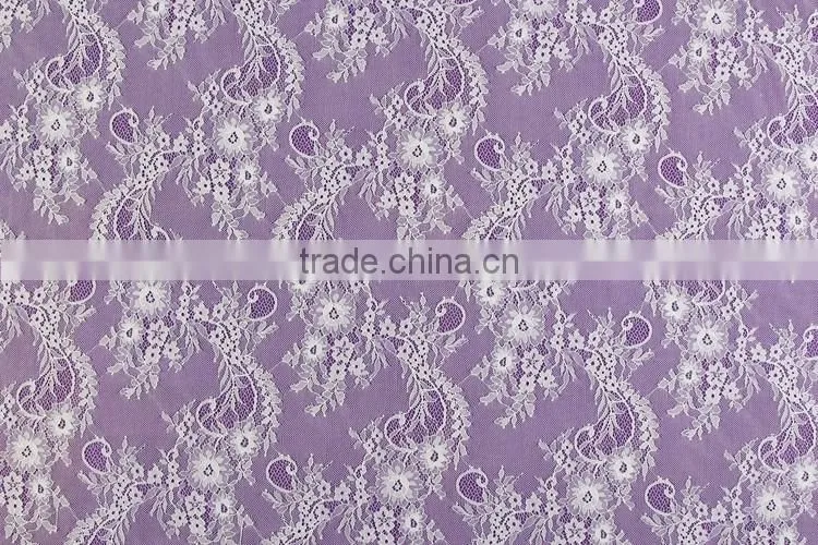 Bridal white french lace flower embroidery fabric for dress
