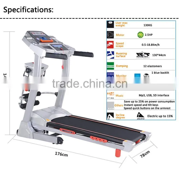 2016 Hot sale home use motorized music treadmill fitness equipment