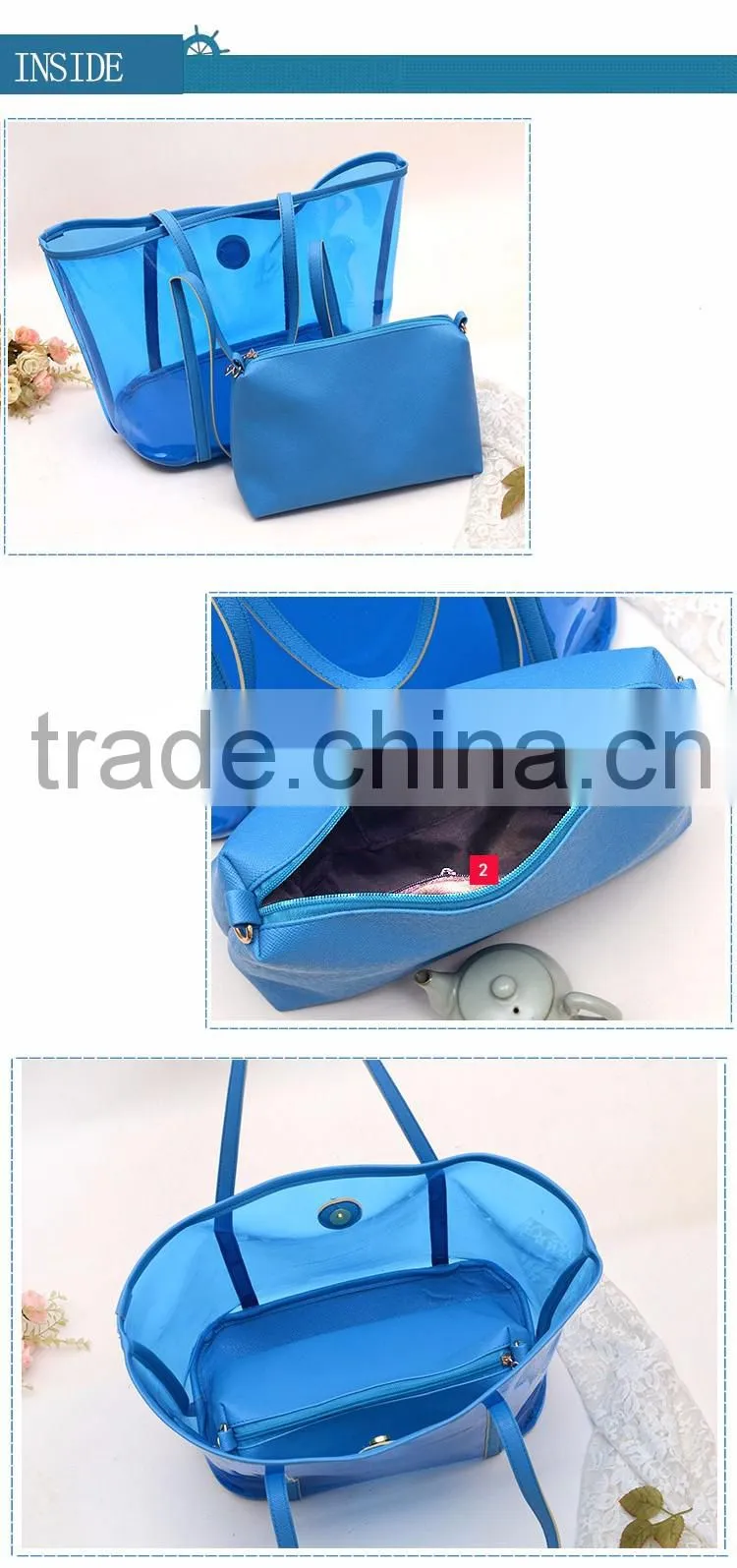 Jelly Color PU and PVC Handbags With inner bag tote bag in bag