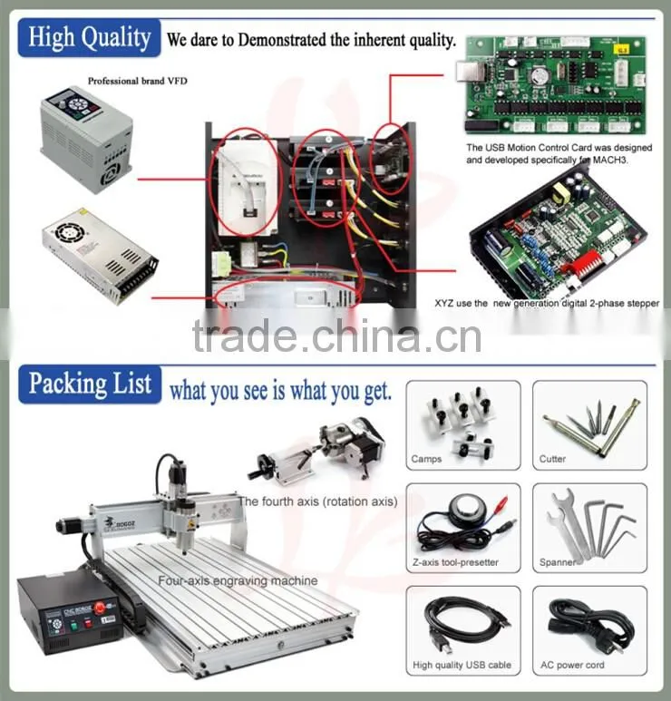 NEW !!! USB Port 1500W cnc router milling machine 6080Z-USB with 4 axis for PCB, Acrylic, wood, metal, aluminum