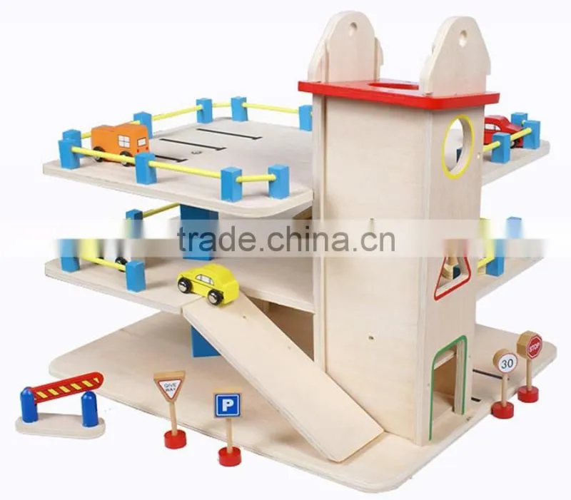 Good Quality Children Educational Play Set Wooden Car Toy Garage Cheap Price Parking Toy