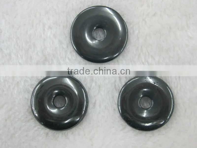 natural carved donut shape semi precious stone hematite pendant