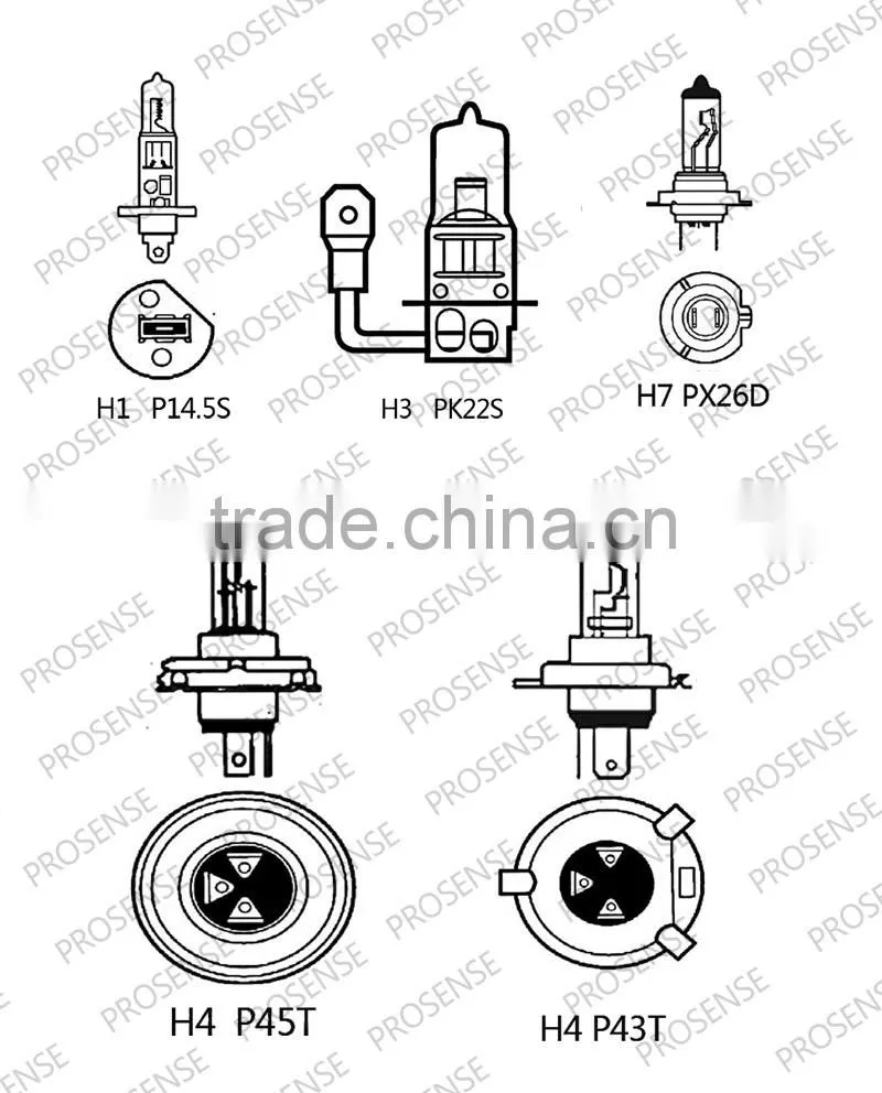 PROSENSE Good Quality High Brightness 12V 70W H7 Car Halogen Headlight
