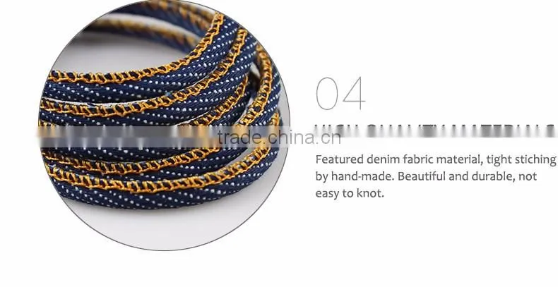 2016 Newest Denim Fabric Micro USB Cable Jean Metal Plug Data Charging cable for iPhone 6 6S Plus 5 5s Android Type C