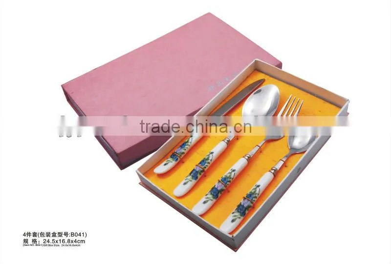 stainless stee ceramicl handl cutlery set gife box