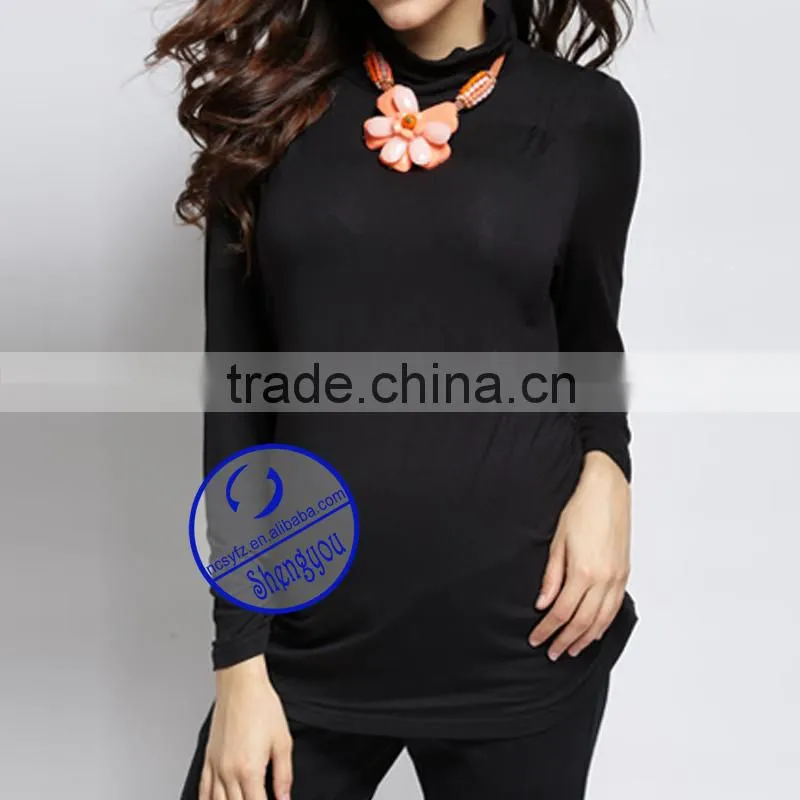 Custom wholesale 5% spandex 85% cotton black turtleneck maternity tshirt