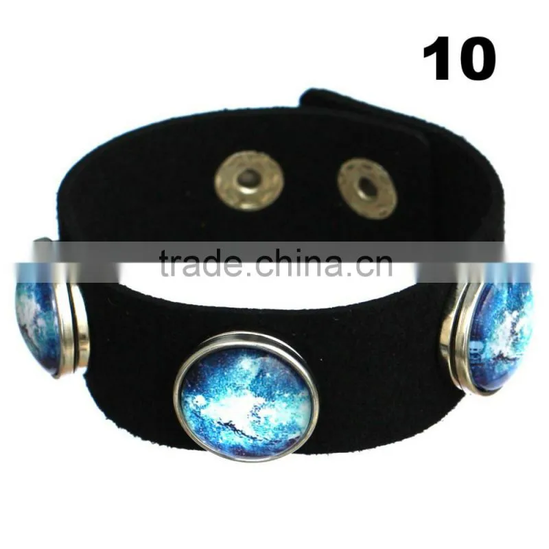 Wholesale Glass Nebula - Galaxy Space - Novelty Leather Metal Cuff Buttons Bangle Bracelet
