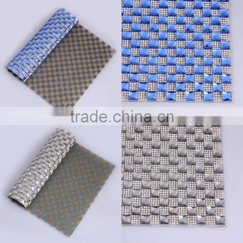 Cheap 24cm*40cm square glass round stone rhinestone sheets for wedding decorations
