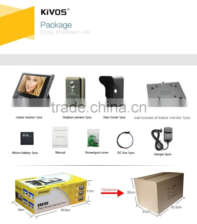 7 inch color screen digital villa long range cordless door phone