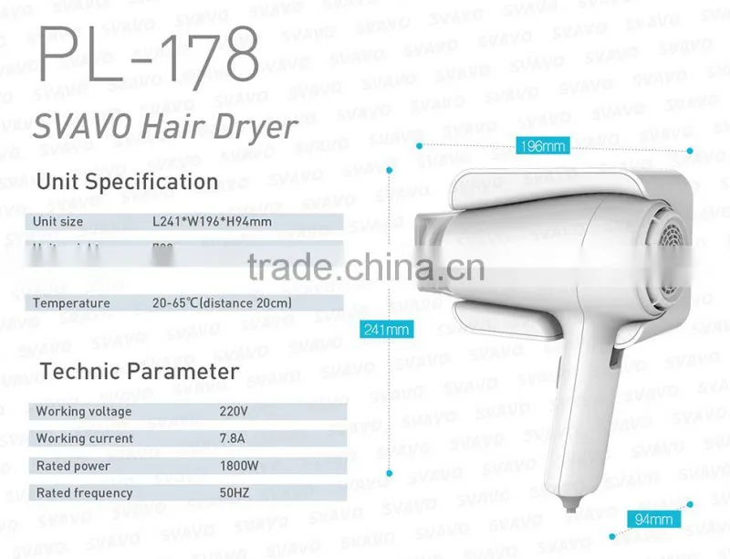1800W wall mounted hair dryer, hotel bathroom wall mounting hair dryer