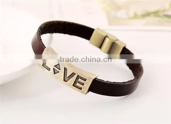 Korean fashion love couple leather wrap bracelet wholesale