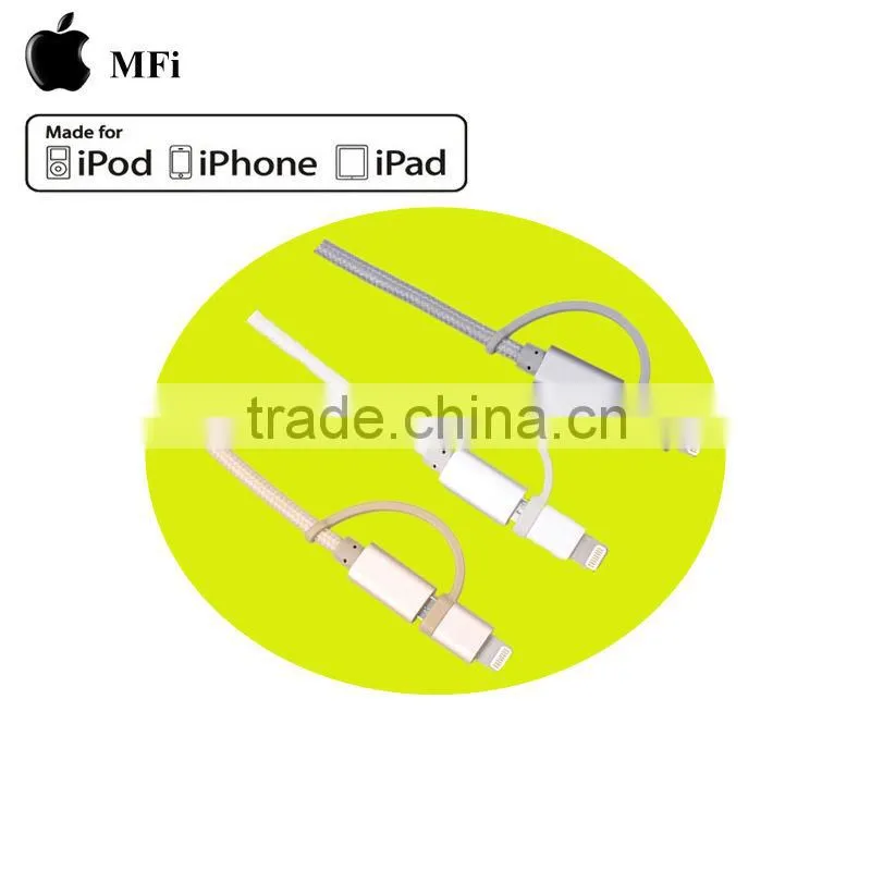 MFi certified nylon braid 2 in 1 multi charger cable
