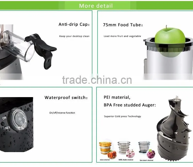 2016 Colorful Multifunctional Automatic Korea Wide Mouth Slow Auger Juicer
