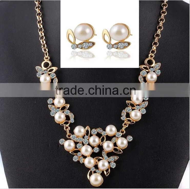 Newest women fashionable pearl wedding necklace and earrings set jewelry set