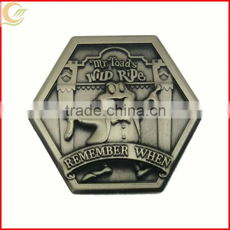 Zinc alloy antique bronze plating 3D custom name badge with pins