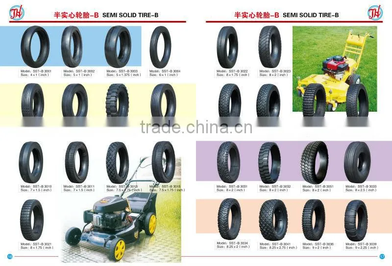 14x1.75 inch semi pneumatic rubber wheel with rib tread