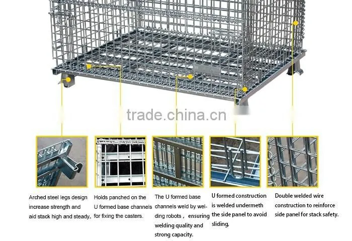 Folding steel wire mesh cage folded storage container