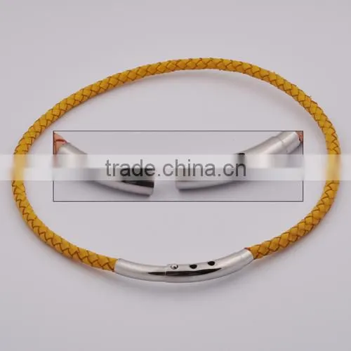 Fashion Stainless Steel Magnetic Brown Leather Necklace