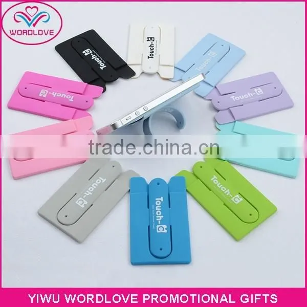 Printing Logo Custom Gift Multifunction Smart wallet 3M Sticky Silicone Mobile Card Holder with Slap Stand for advertising