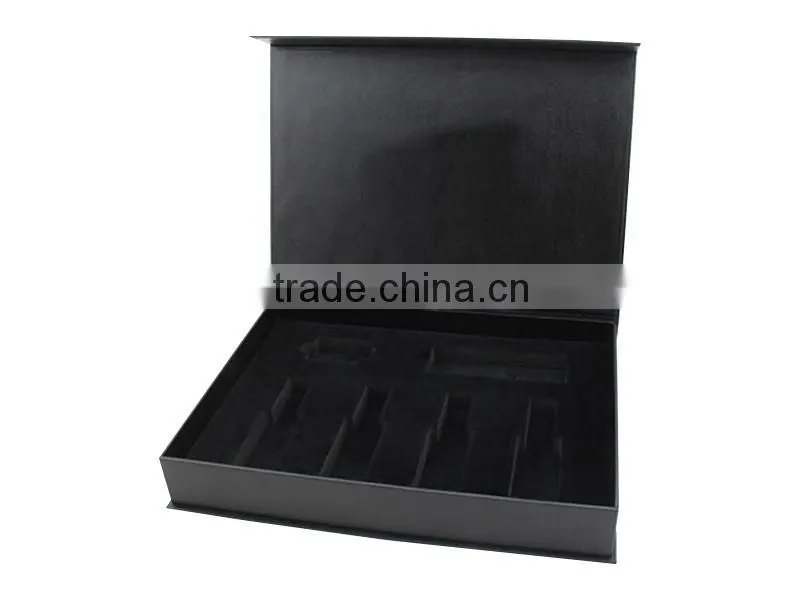 High quality black clamshell magnetic paper box with EVA insert for oil bottle / custom paper gift box