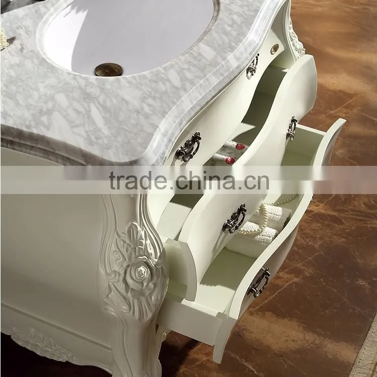 WTS16188 39 inch french provincial Antique White Undermounted Single Sink Bathroom Vanity with marble Top