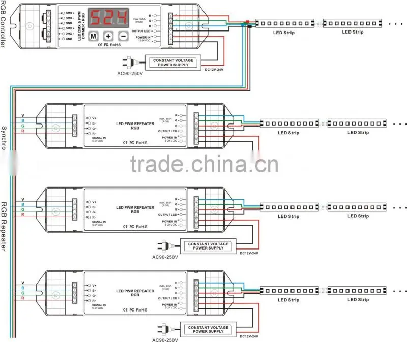 led 5v-24v rgb power amplifier power repeater
