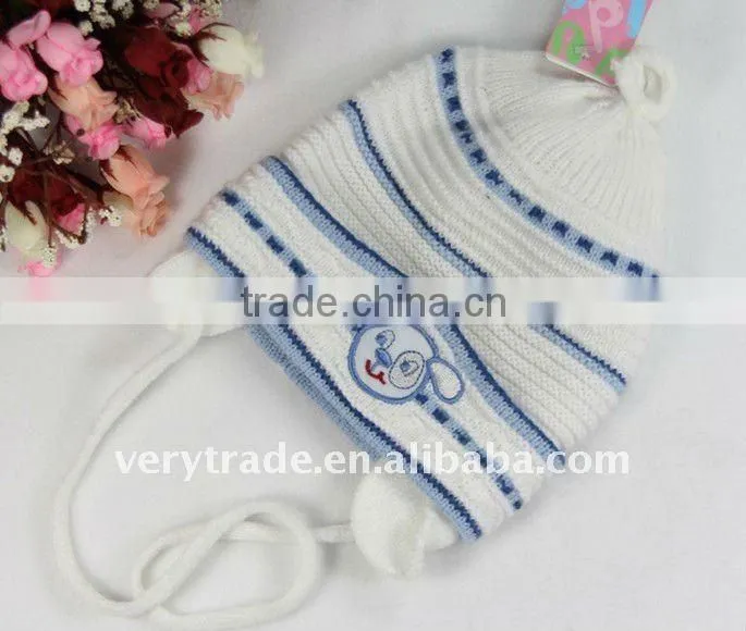 Multi Stripe Beanie with Pom-pom Top, Made of Acrylic, Available in Various Colors