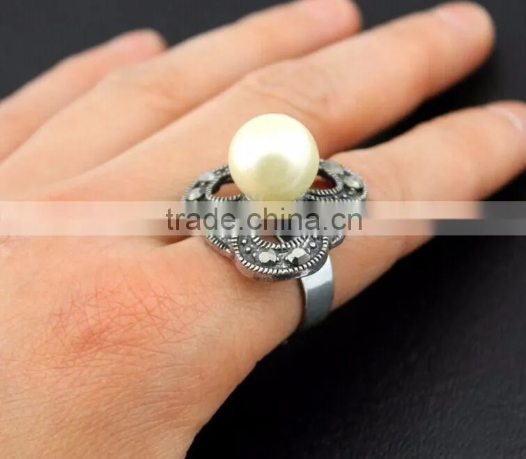 Cheap price good quality women fake silver pearl rings