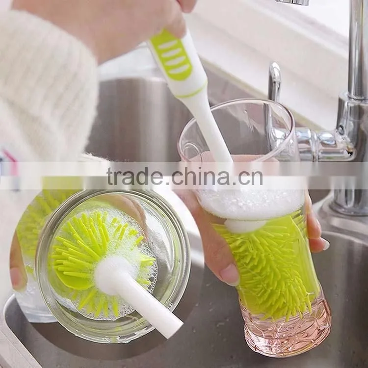 Nano Deep Handheld Kitchen Plastic Long Handle Wash Cup Silicone Cleaning Bottle Brush