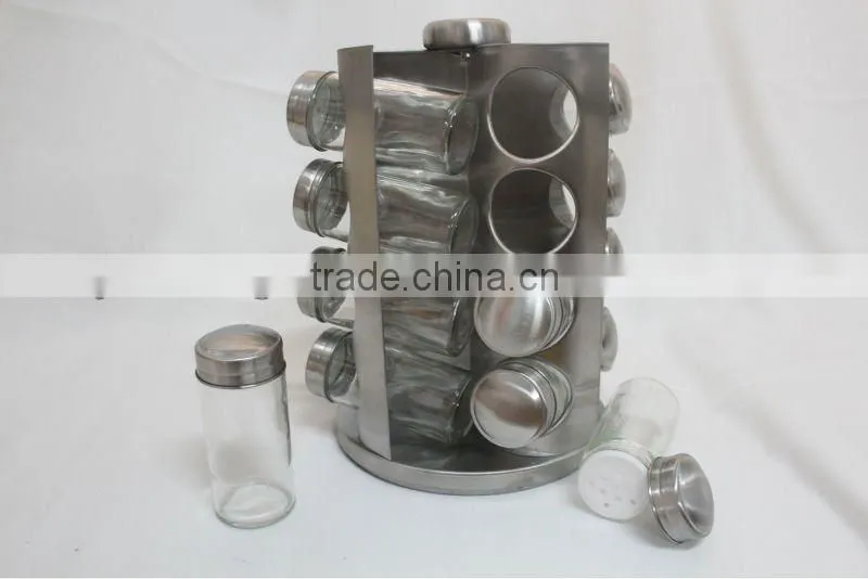 16pcs spinning glass spice jar set rack